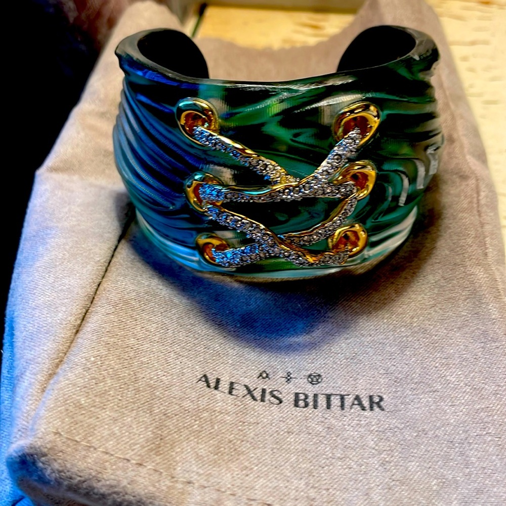 Alexis Bittar malachite cuff, worn once with Alexis Bittar bag